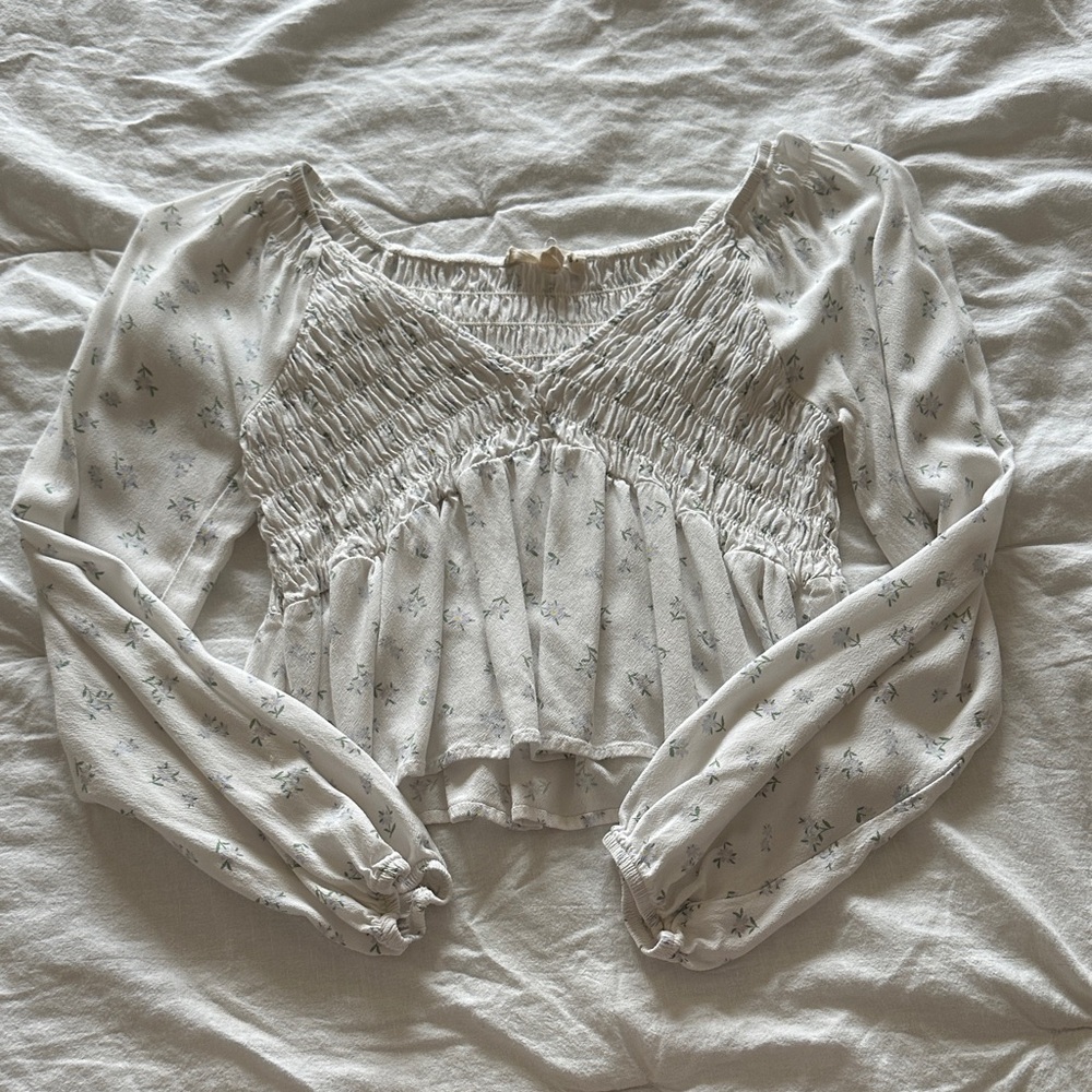 La Hearts Cream Floral Smocked Top